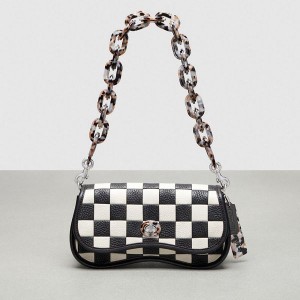 Coachtopia Crossbody Kabelka Coach Wavy Dinky Checkerboard Upcrafted Leather Černé | 1835967-CZ