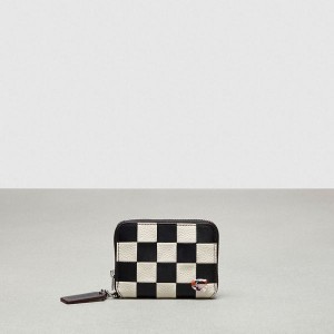 Coachtopia Peněženka Coach Zip Around Checkerboard Upcrafted Leather Černé | 8017423-CZ