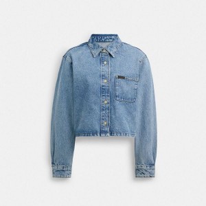 Dámské Bunda Coach Cropped Denim Button Down Blankyt | 6509318-CZ