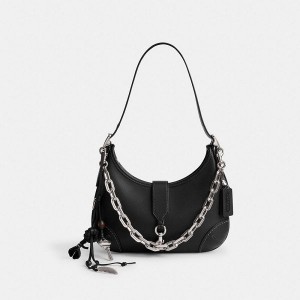 Dámské Hobo Taška Coach Hamptons With Charm And Strap Stříbrné Černé | 1250347-CZ