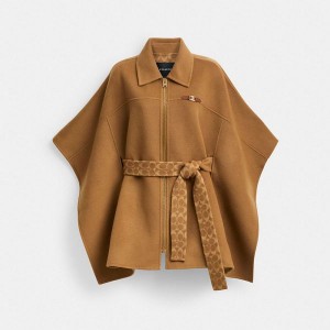 Dámské Kabáty Coach Double Face Wool Cape Hnědé | 5391624-CZ