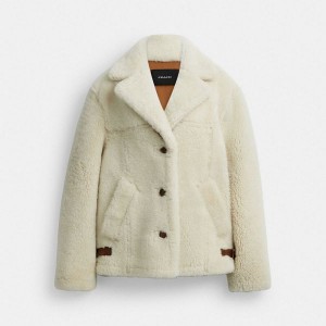 Dámské Kabáty Coach Shearling Cardi Krém | 8927036-CZ