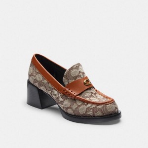 Dámské Loafers Coach Natalie In Signature Textile Jacquard Hnědé Šedé | 7036548-CZ