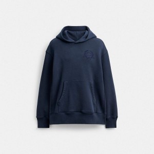 Dámské Mikina s Kapucí Coach Oversized Signature Crest In Organic Cotton Tmavě Blankyt Blankyt | 7614539-CZ