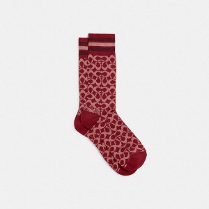 Dámské Ponožky Coach Signature Socks Červené | 1428769-CZ