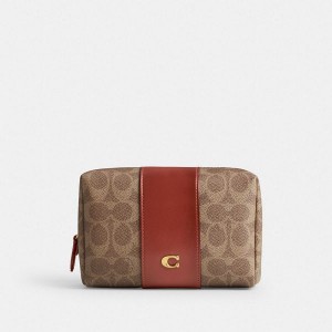 Dámské Pouches Coach Essential Cosmetic In Signature Canvas Hnědé Červené | 8593417-CZ