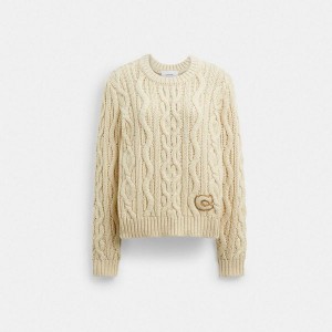 Dámské Svetr Coach Cable Knit Crewneck Krém | 1396754-CZ