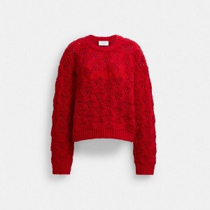 Dámské Svetr Coach Cable Knit Cursive Signature Cropped Červené | 2857143-CZ