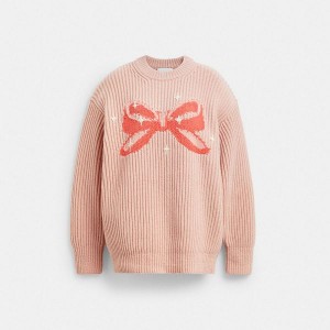 Dámské Svetr Coach Crewneck Bow In Recycled Wool Růžové | 8194735-CZ