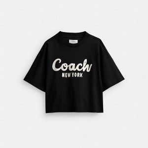 Dámské Tričko Coach Cursive Signature Cropped Černé | 1904752-CZ