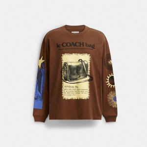 Dámské Tričko Coach Long Sleeve Graphic In Organic Cotton Hnědé | 8724935-CZ