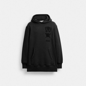 Dámské Šaty Coach Signature Crest Hoodie In Organic Cotton Černé | 2987045-CZ