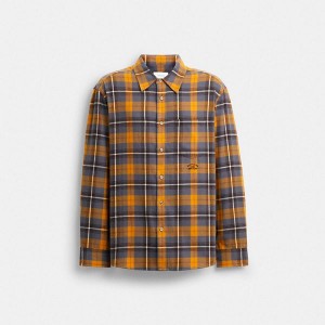 Pánské Košile Coach Plaid Button Down Hořčice | 9320456-CZ