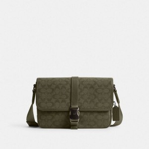 Pánské Messenger Taška Coach League In Signature Canvas Jacquard Zelene | 8751349-CZ