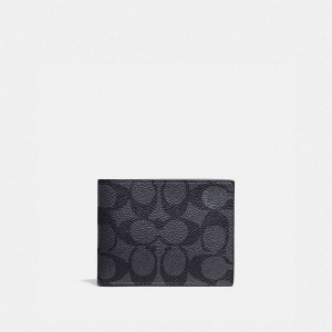 Pánské Peněženka Coach Slim Billfold In Signature Canvas Šedé Černé | 8670925-CZ