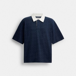 Pánské Polo Triko Coach Signature Relaxed Rugby In Organic Cotton Tmavě Blankyt | 0349217-CZ