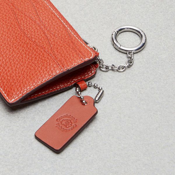 Coachtopia Pouzdro Na Karty Coach Wavy Zip With Key Ring In Leather Oranžové | 8052316-CZ