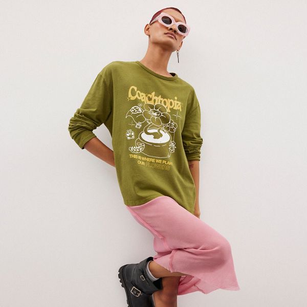 Coachtopia Tričko Coach Long Sleeve With Flower Pot Print Olivy Zelené Zelene Viacfarebný | 3754108-CZ