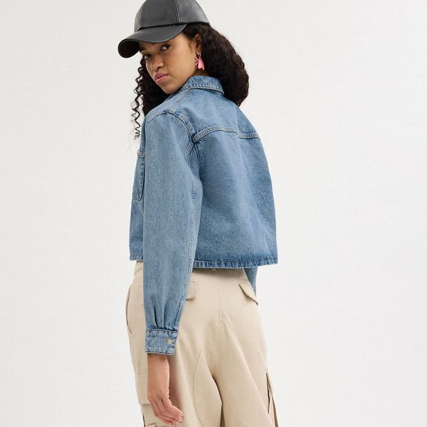 Dámské Bunda Coach Cropped Denim Button Down Blankyt | 6509318-CZ