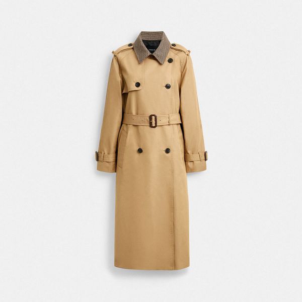 Dámské Kabáty Coach Mixed Material Trench Hnědožlutý | 8920561-CZ