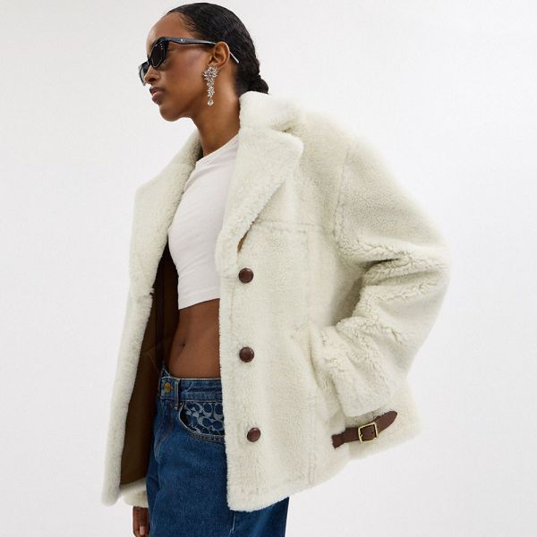 Dámské Kabáty Coach Shearling Cardi Krém | 8927036-CZ