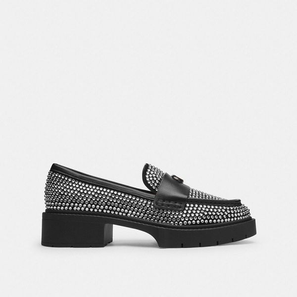 Dámské Loafers Coach Leah With Crystal Černé | 1689702-CZ