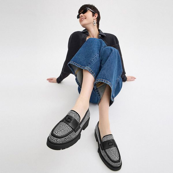 Dámské Loafers Coach Leah With Crystal Černé | 1689702-CZ