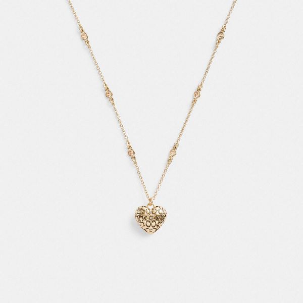 Dámské Náhrdelník Coach Quilted Signature Heart Pendant Zlaté | 2398065-CZ