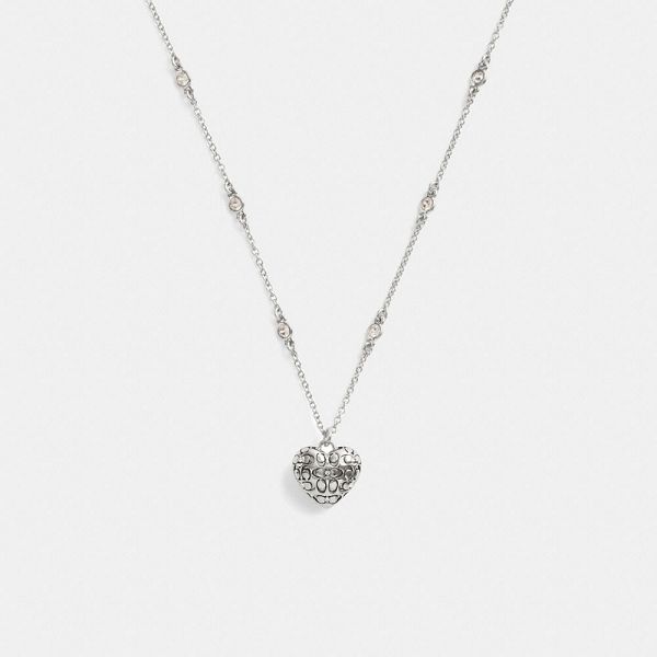 Dámské Náhrdelník Coach Quilted Signature Heart Pendant Stříbrné | 1904328-CZ