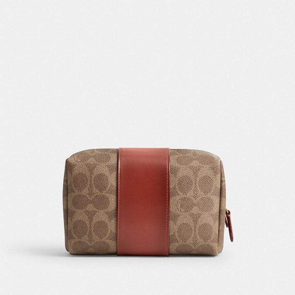 Dámské Pouches Coach Essential Cosmetic In Signature Canvas Hnědé Červené | 8593417-CZ