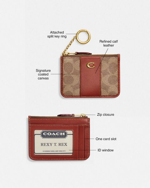 Dámské Pouzdro Na Karty Coach Essential Mini Skinny Id Case In Signature Canvas Hnědé Červené | 0683952-CZ