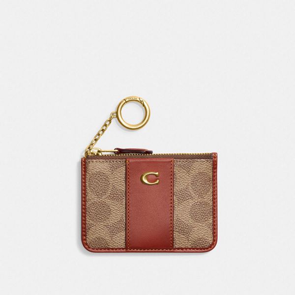 Dámské Pouzdro Na Karty Coach Essential Mini Skinny Id Case In Signature Canvas Hnědé Červené | 0683952-CZ