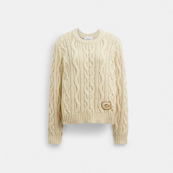 Dámské Svetr Coach Cable Knit Crewneck Krém | 1396754-CZ