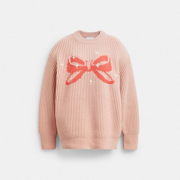 Dámské Svetr Coach Crewneck Bow In Recycled Wool Růžové | 8194735-CZ