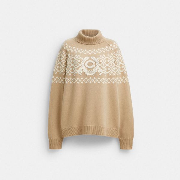 Dámské Svetr Coach Signature Crest Turtleneck Hnědé Viacfarebný | 2578041-CZ