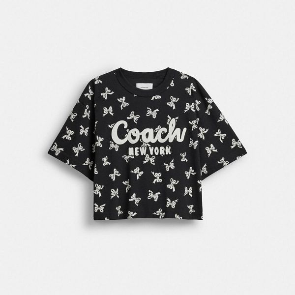 Dámské Tričko Coach Bow Print Cursive Signature Cropped Černé | 8195432-CZ