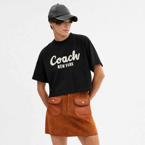 Dámské Tričko Coach Cursive Signature Cropped Černé | 1904752-CZ