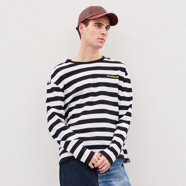 Dámské Tričko Coach Long Sleeve With Stripe Pattern Černé | 9201758-CZ