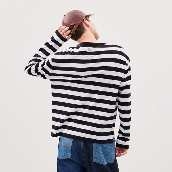 Dámské Tričko Coach Long Sleeve With Stripe Pattern Černé | 9201758-CZ