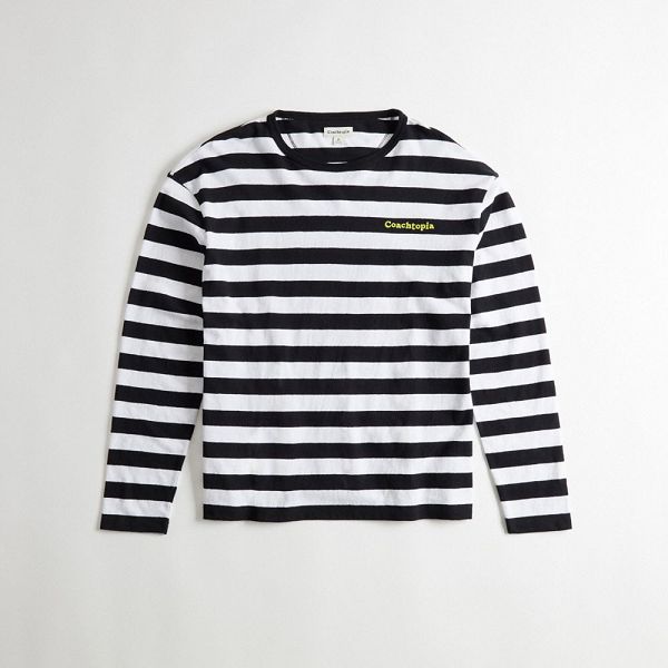 Dámské Tričko Coach Long Sleeve With Stripe Pattern Černé | 9201758-CZ