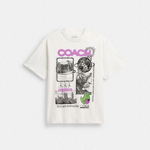 Dámské Tričko Coach Relaxed Graphic In Organic Cotton Bílé | 8590367-CZ