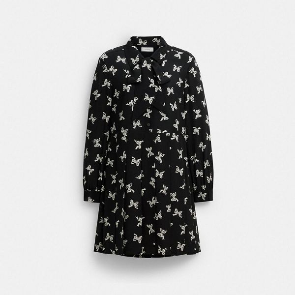 Dámské Šaty Coach Bow Print Silk Černé | 0714289-CZ