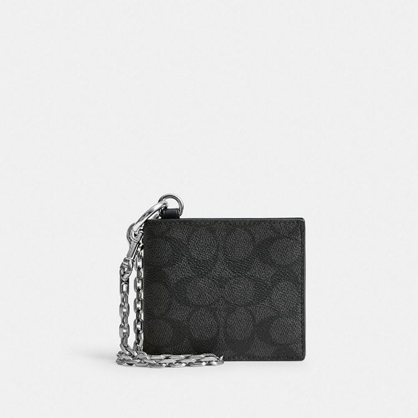 Pánské Peněženka Coach Billfold With Chain In Signature Canvas Šedé | 0647125-CZ